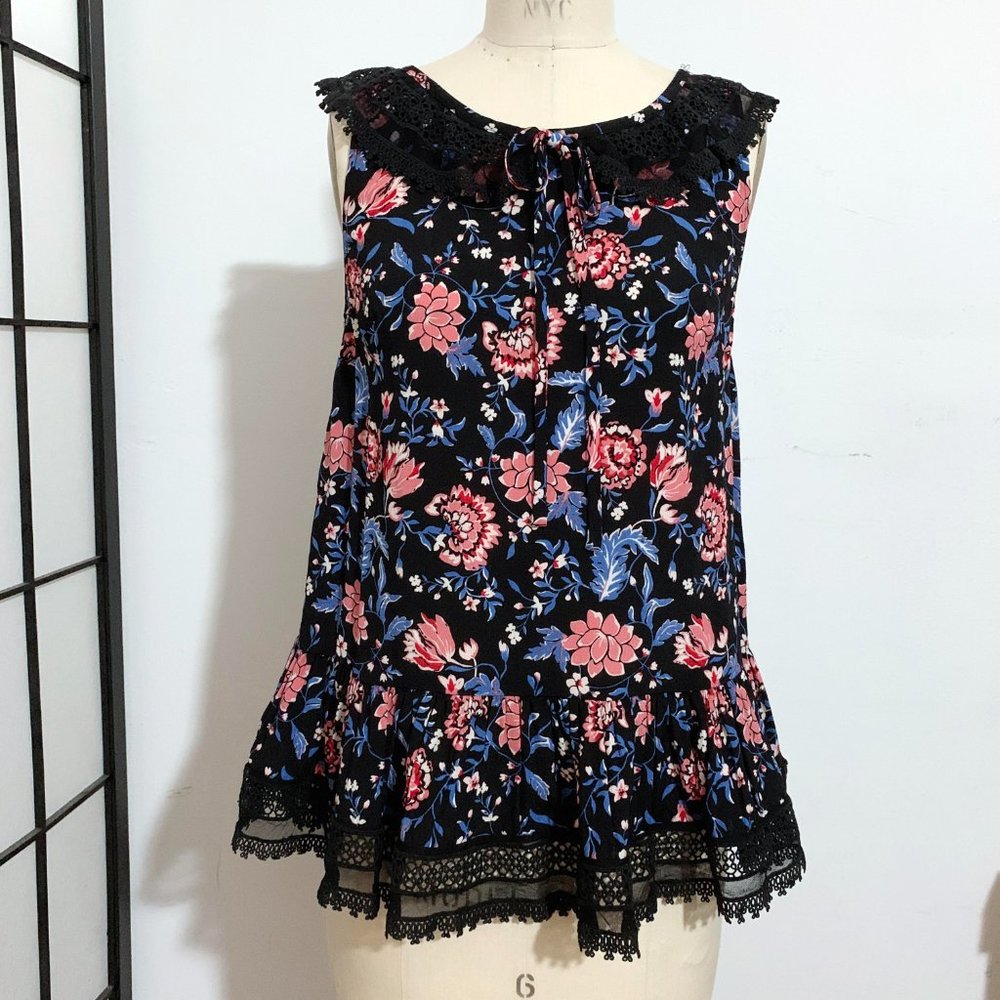 Feminine Paisley Print Lace Detail Flounce Top